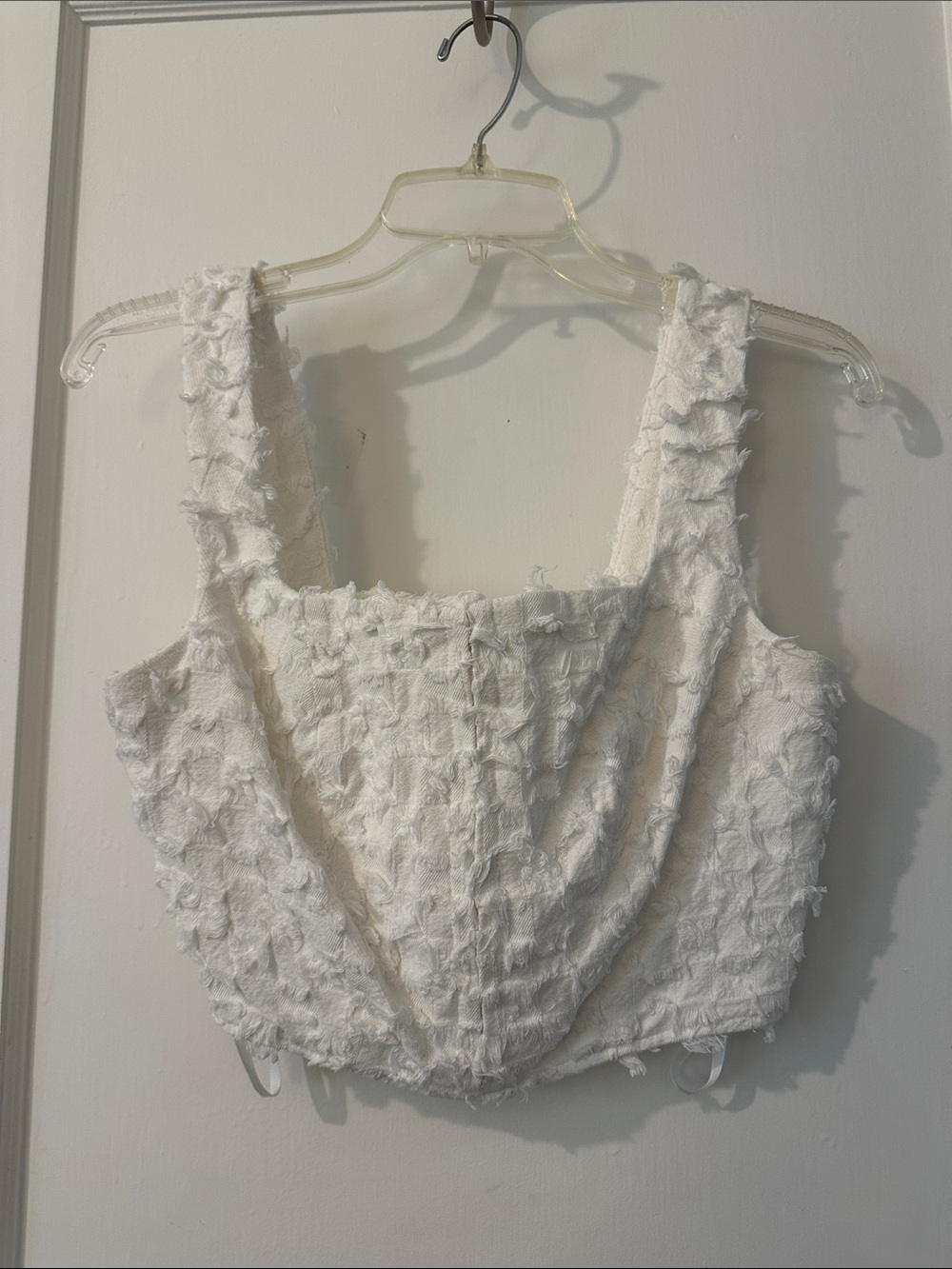 NWT Avec Les Filles | White Textured Square-Neck Crop Top - Womens